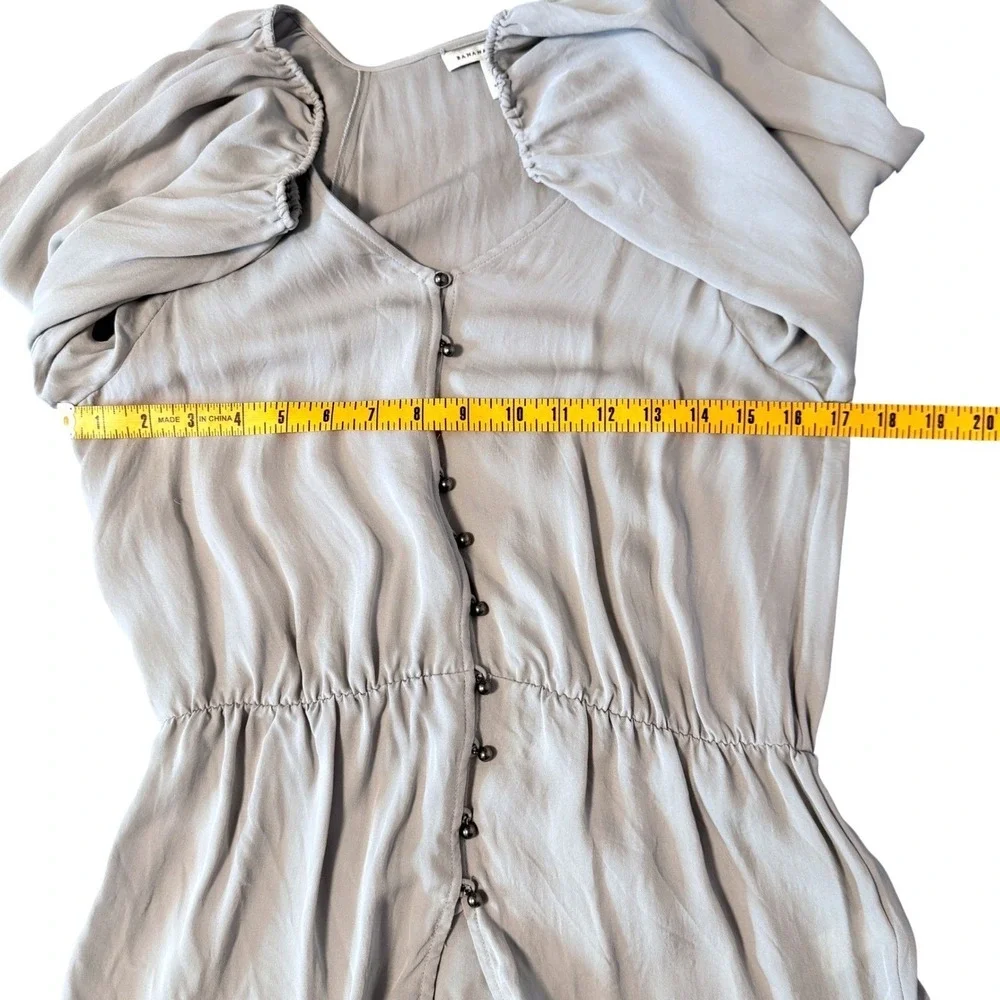 Banana Republic Silk Blouse Top Womens S Gray Feminine Renfair‎ Puff Sleeve